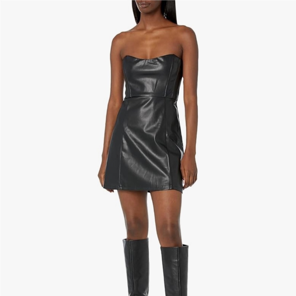 Astr the label Carmen faux leather black mini dress